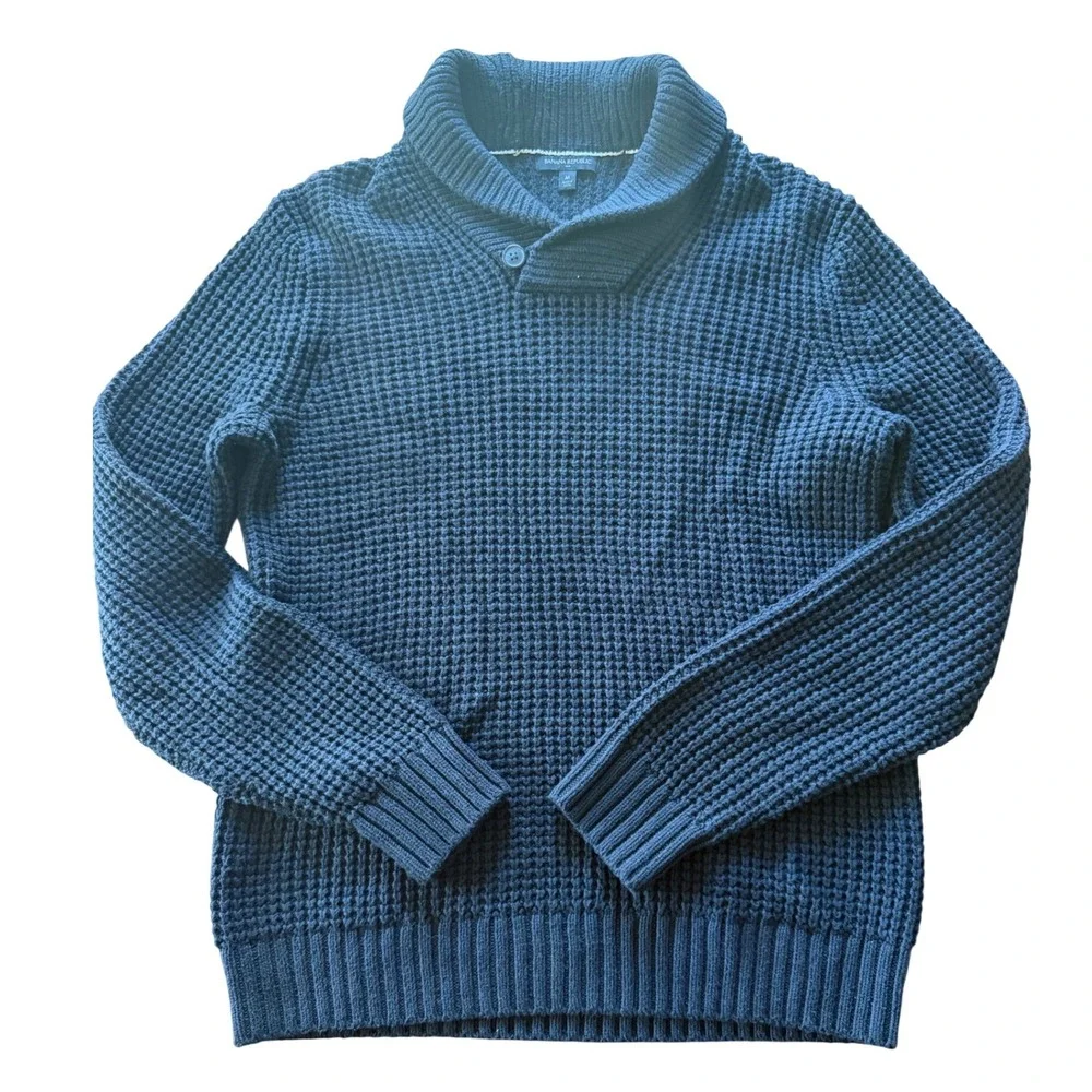 Banana‎ Republic Mens NavyWaffle Knit Shawl Collar Button Sweater Medium FA23